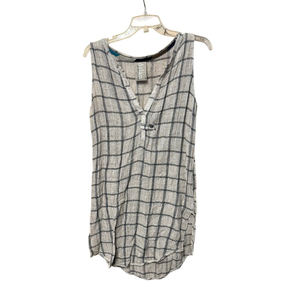 DOLAN anthropologie anthro gray lightweight checkered sleeveless gauzy tunic top